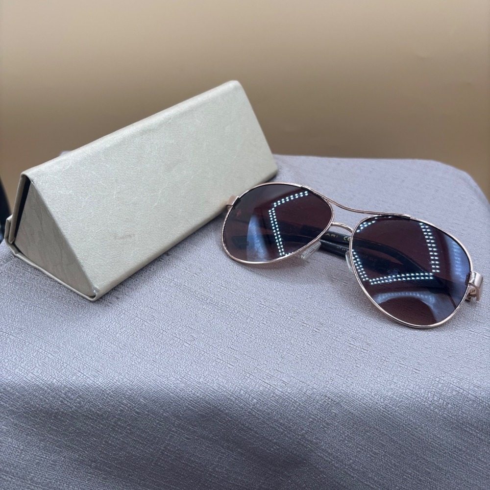 Tahari Rose Gold Aviator Sunglasses Woven Temple Detail Brown Gradient‎ TH527